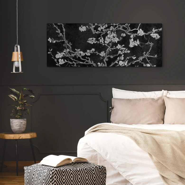 Glasbild van Gogh - Mandelblüte - schwarz - Panorama 