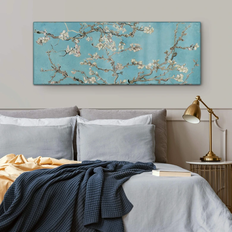 Glasschilderij van Gogh - Amandelbloesem (panorama) 