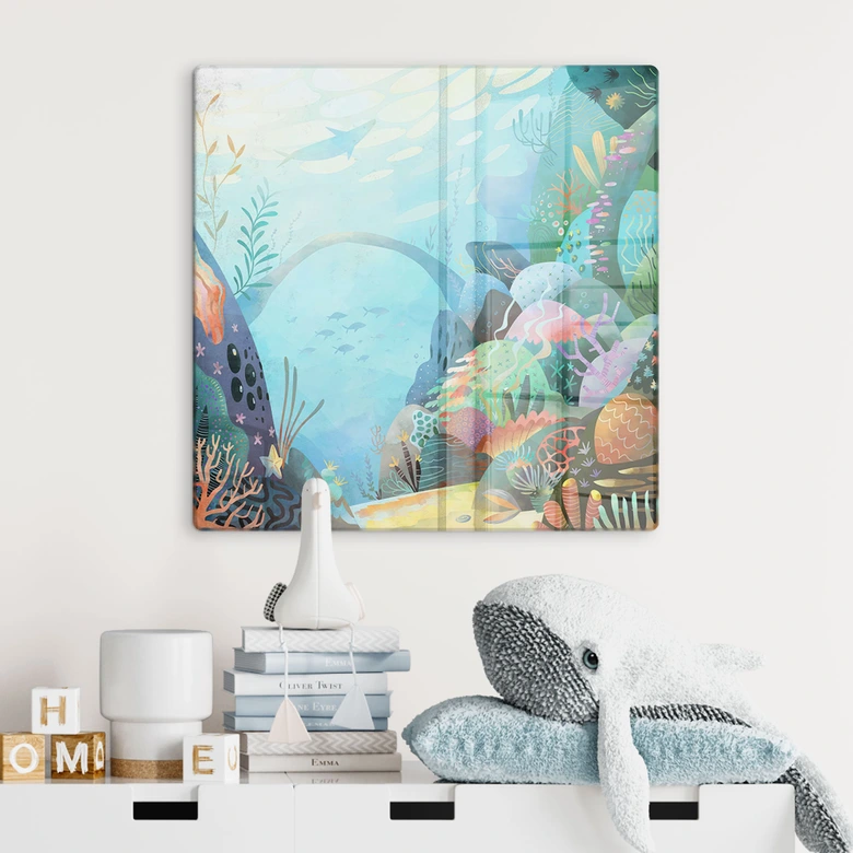 Tableau en verre Récif de corail dans un lagon bleu - DigitalArtsi 