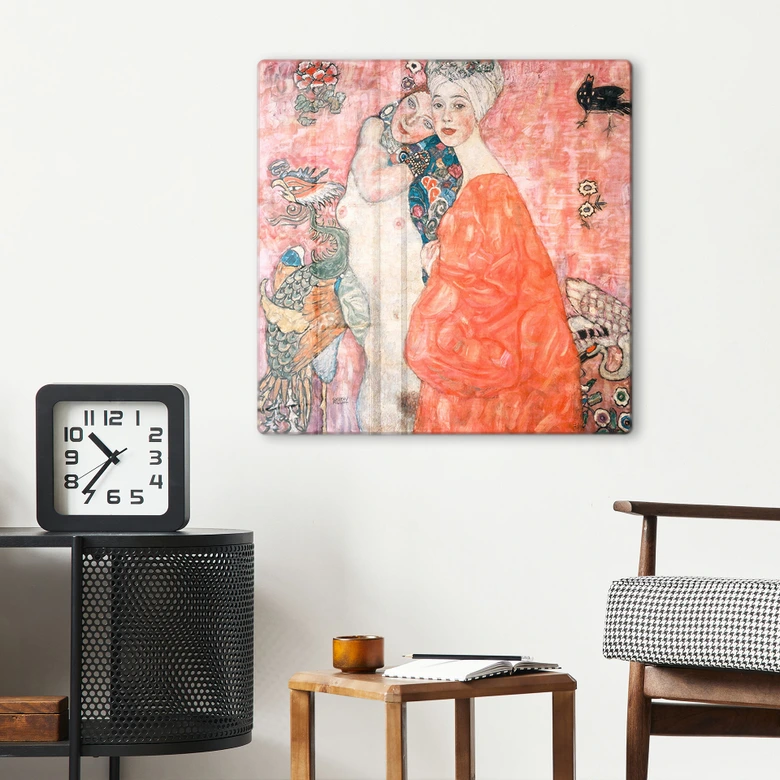 Glasschilderijen Klimt - De vriendinnen - Vierkant 