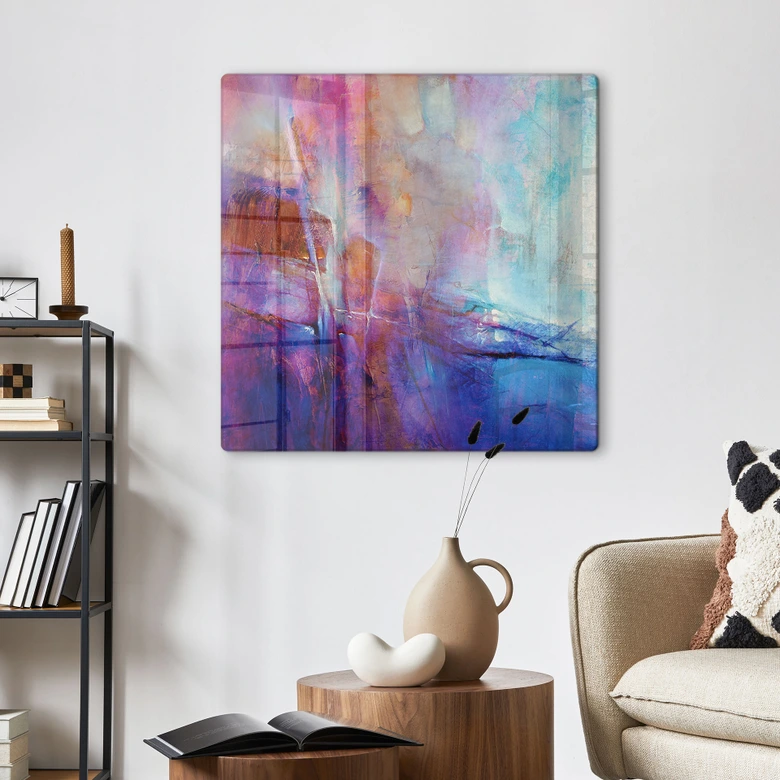 Tableau en verre Ligne de côte abstraite en violet - Schmucker - Carré 