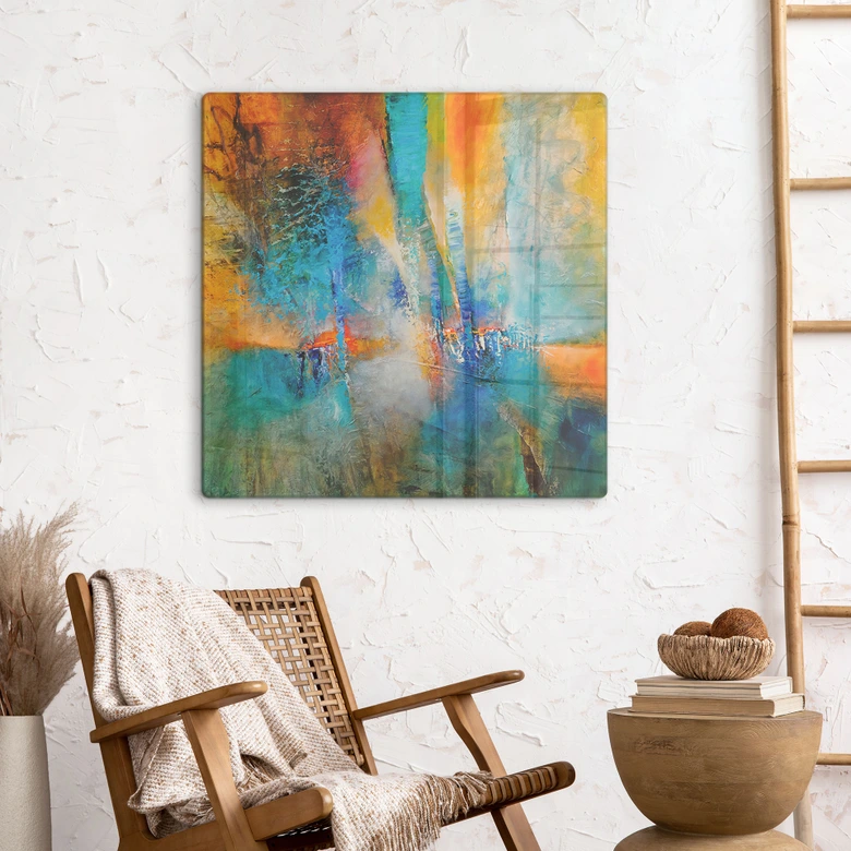 Glasbild Urbanes Licht in Blau und Orange - Schmucker - Quadratisch 
