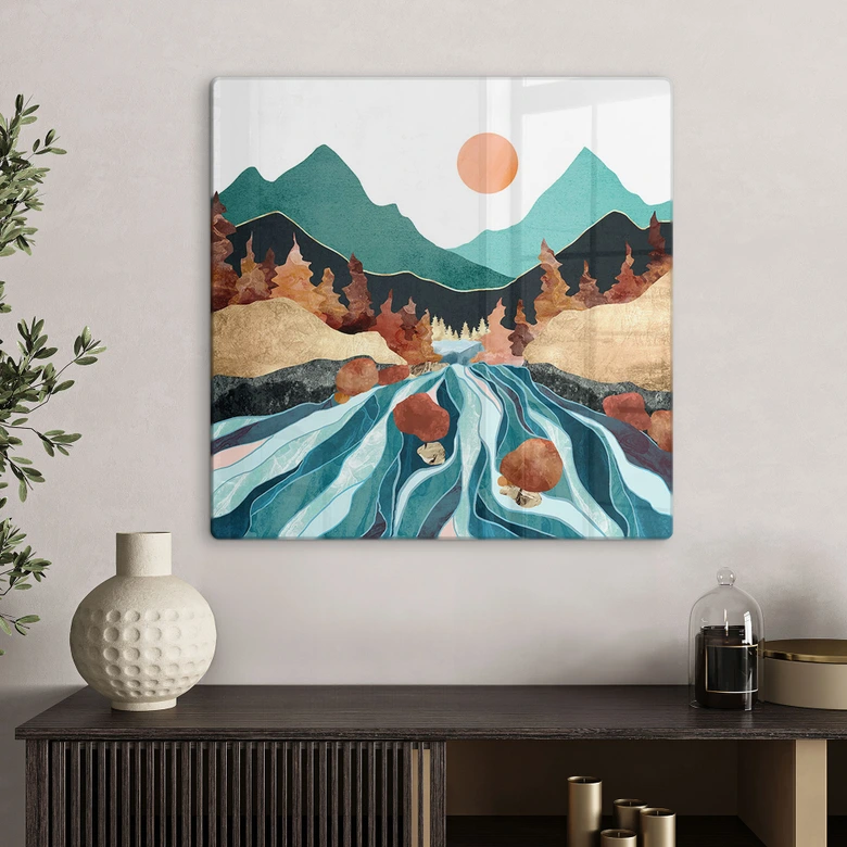 Tableau sur verre Montagne Terre Rivière - SpaceFrog Designs 