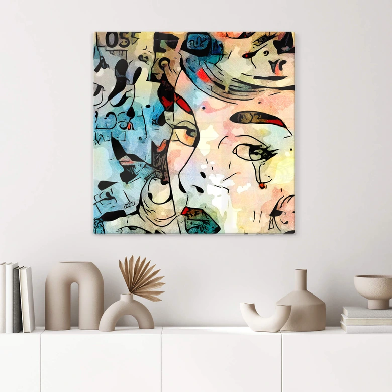 Glasbild Zamart - Hommage an Miro - Die Träne - Qudratisch 