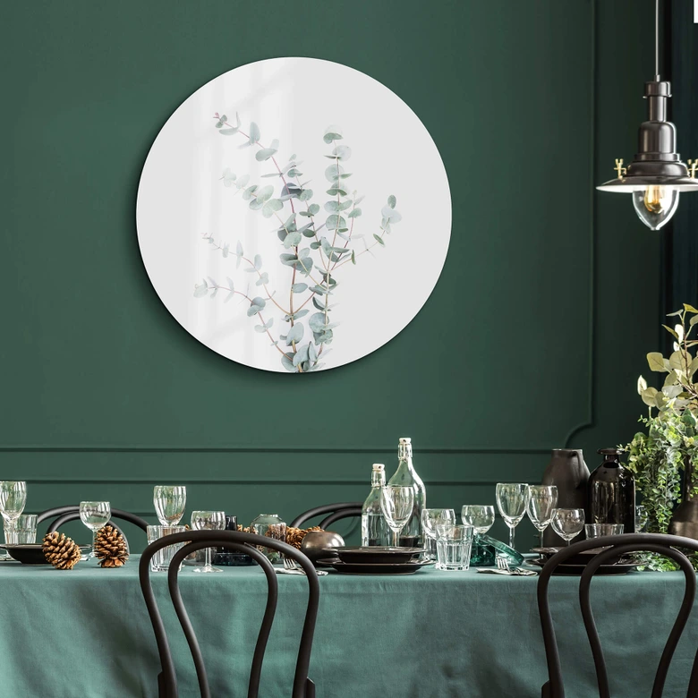 Tableau en verre Sisi & Seb - Branche d'Eucalyptus - Rond 