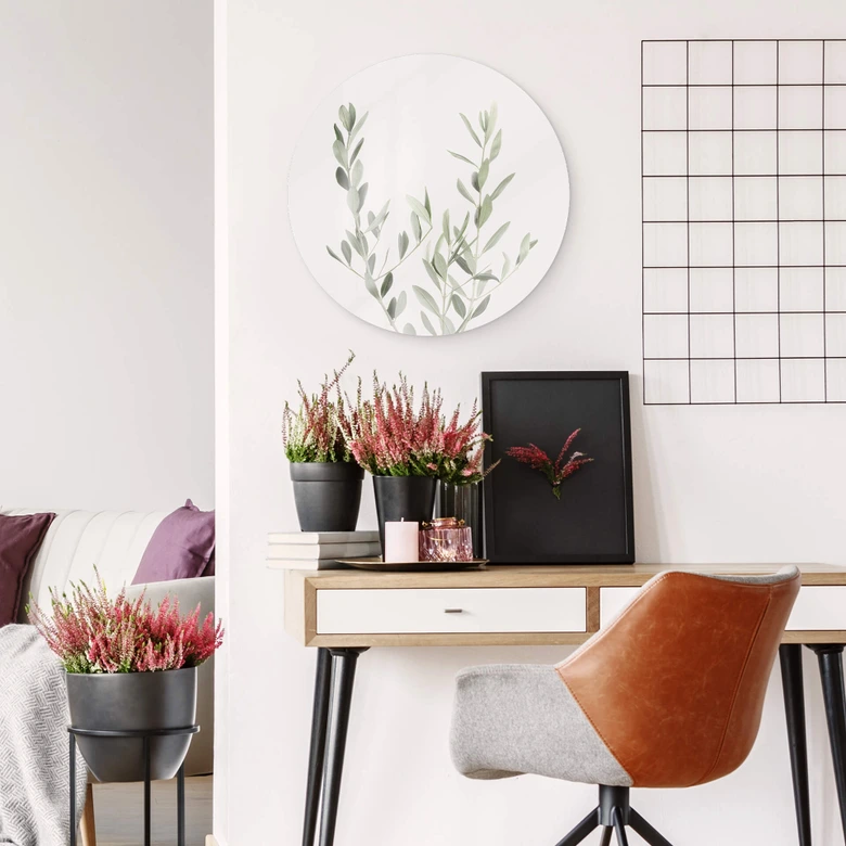 Glasbild Sisi & Seb - Olivenzweig - Rund 