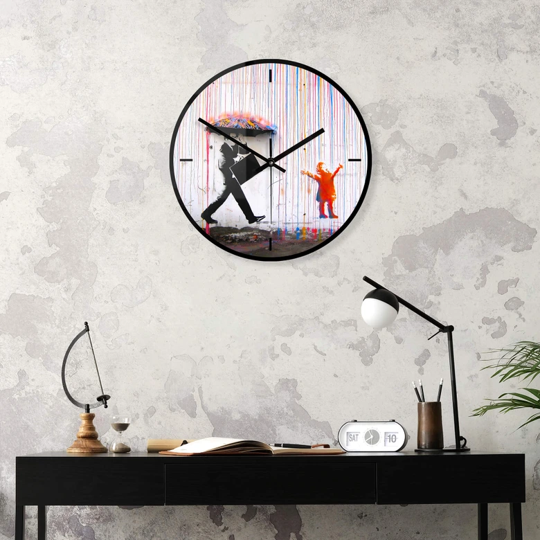 Wanduhr aus Glas - Banksy - Coloured rain Ø30 cm 