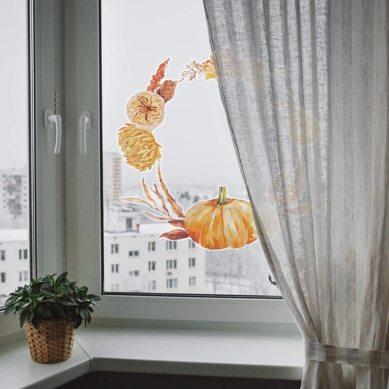 Fensterbild Goldener Herbstkranz 