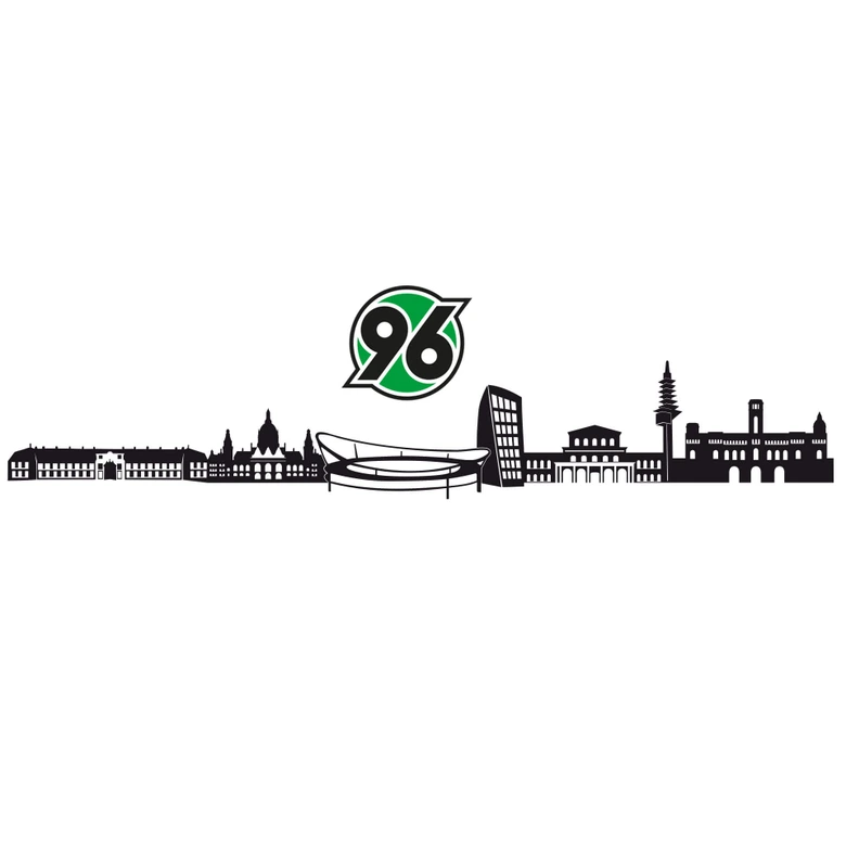 Wandtattoo Hannover 96 Skyline mit Logo farbig 