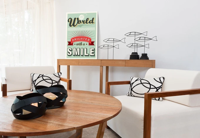Wandbild The World looks brighter with a Smile 