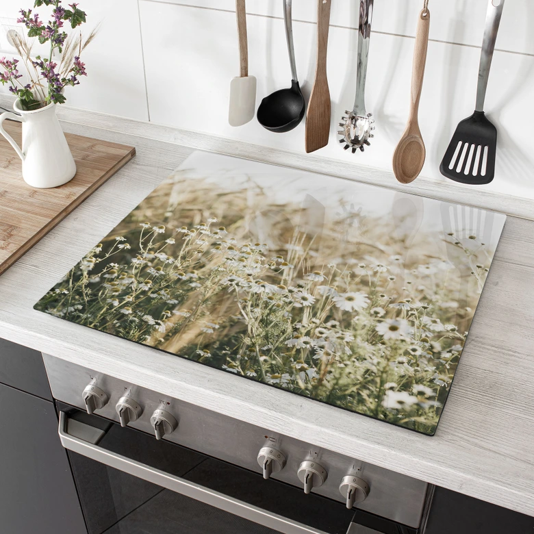 Stove cover plate for the kitchen - Summer meadow with camomile - Annie 