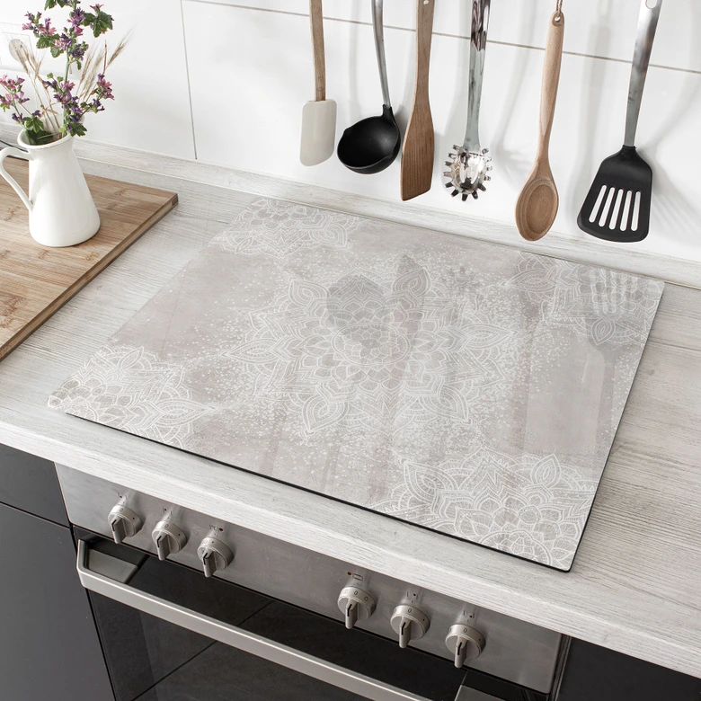 Kogeplade Blid mandala på grå-beige - Bloomery Decor 