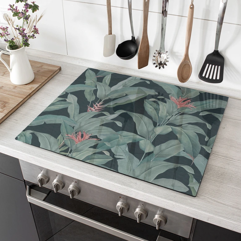Herdabdeckplatte Urban Jungle Tropenblätter Grün - Bloomery Decor 