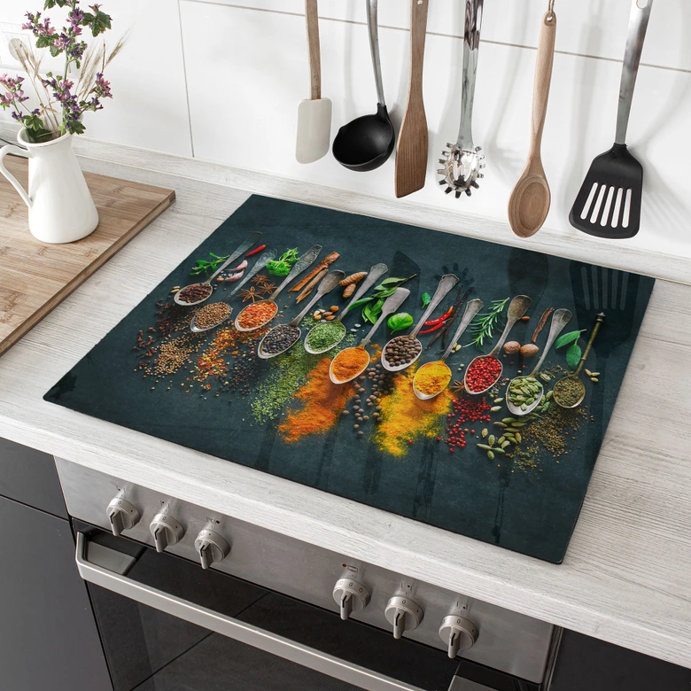 Stove cover plate Colorful variety of spices 