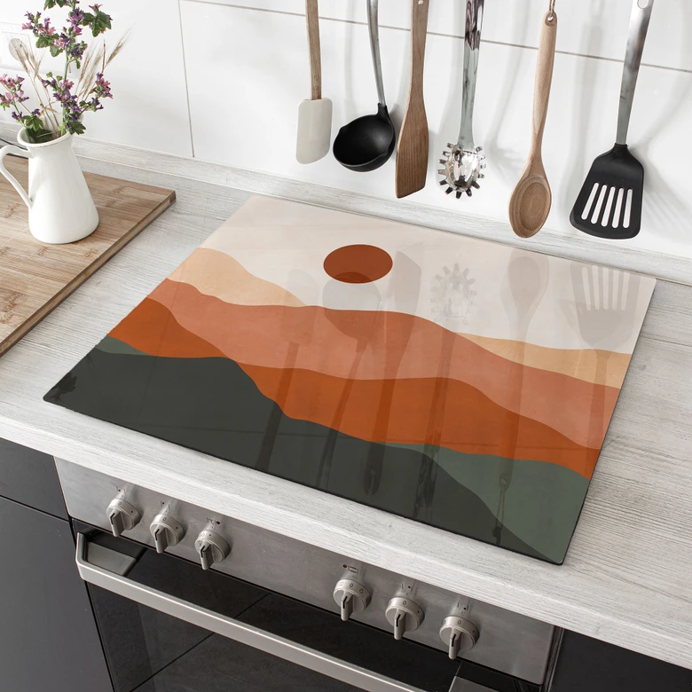 Piastra di copertura del fornello Paesaggio di montagna - Dolci colline al sole della sera - Costa 