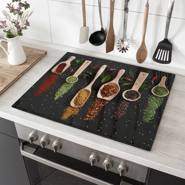 Herdabdeckplatte Kräuter und Gewürze auf Holzlöffel - Dingemans 