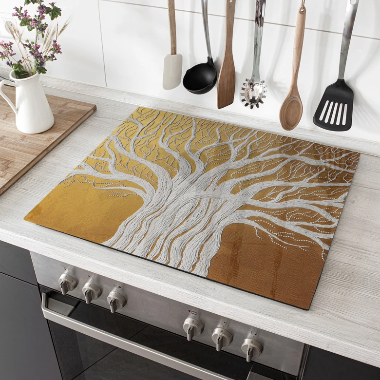 Stove cover plate white tree of life abstract - Grande 