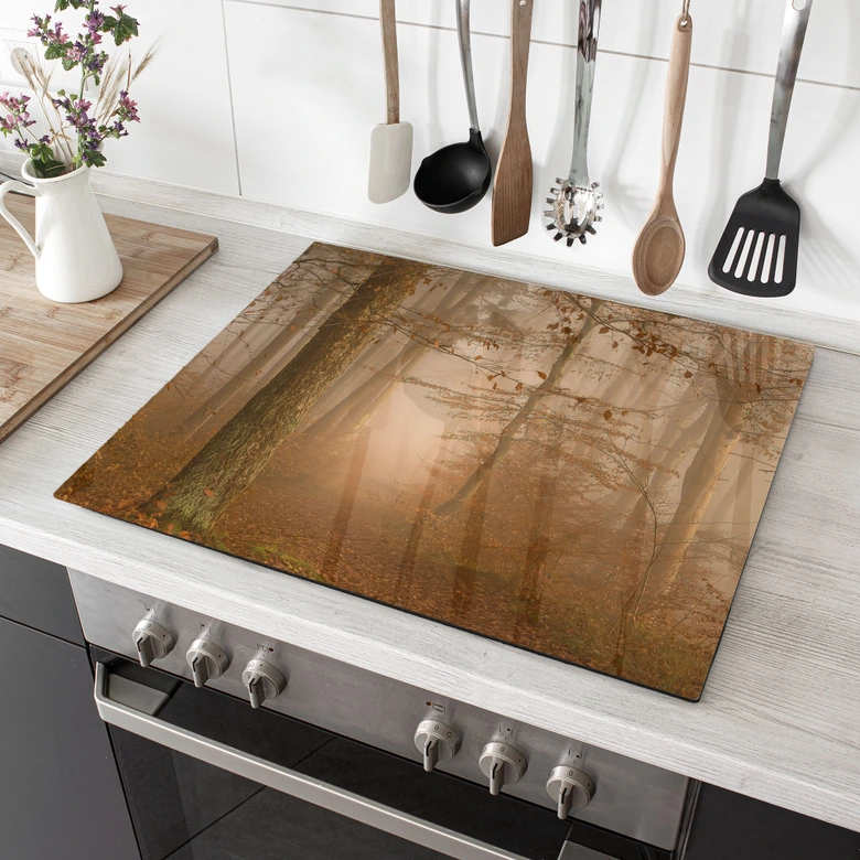 Plaque de recouvrement pour cuisinière Brume et lumière dans la forêt automnale - Maier 
