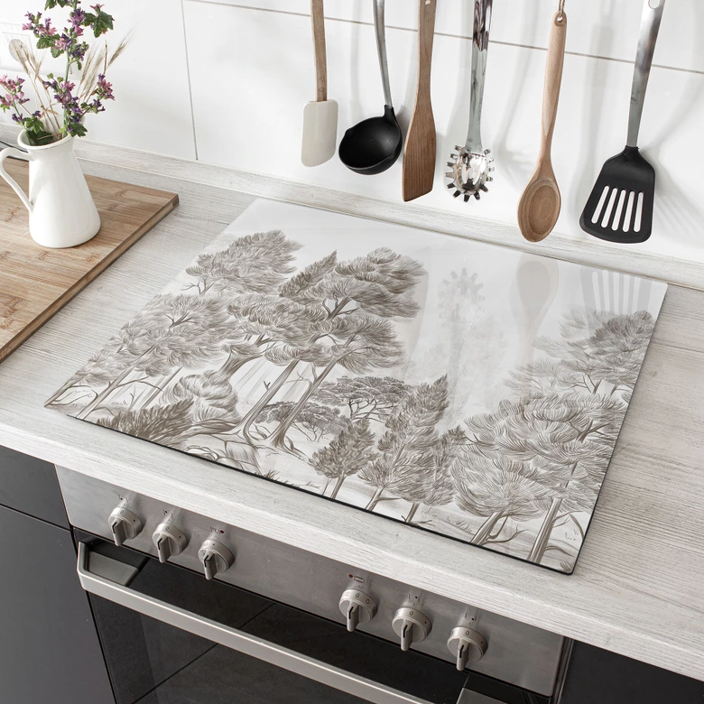 Herdabdeckplatte Wald mit Waldlandschaft in Beige - Ms Tiff 