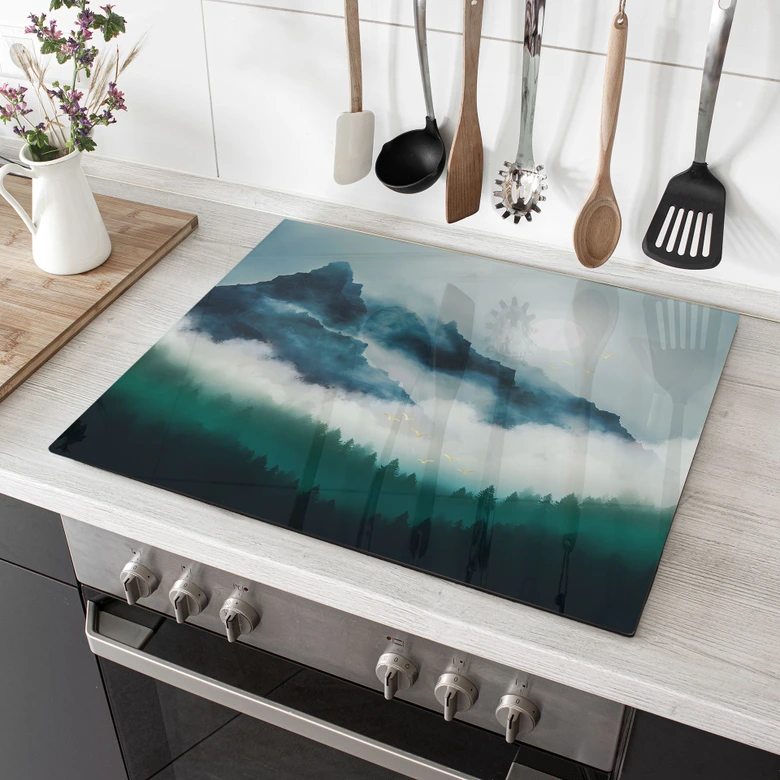 Afdekplaat voor fornuis Mistig landschap bij nacht - SpaceFrog Designs 