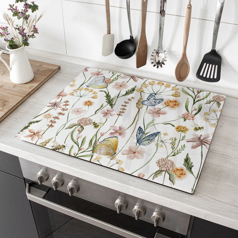 Herdabdeckplatte Frühlingswiese mit Schmetterlingen - UN Designs 