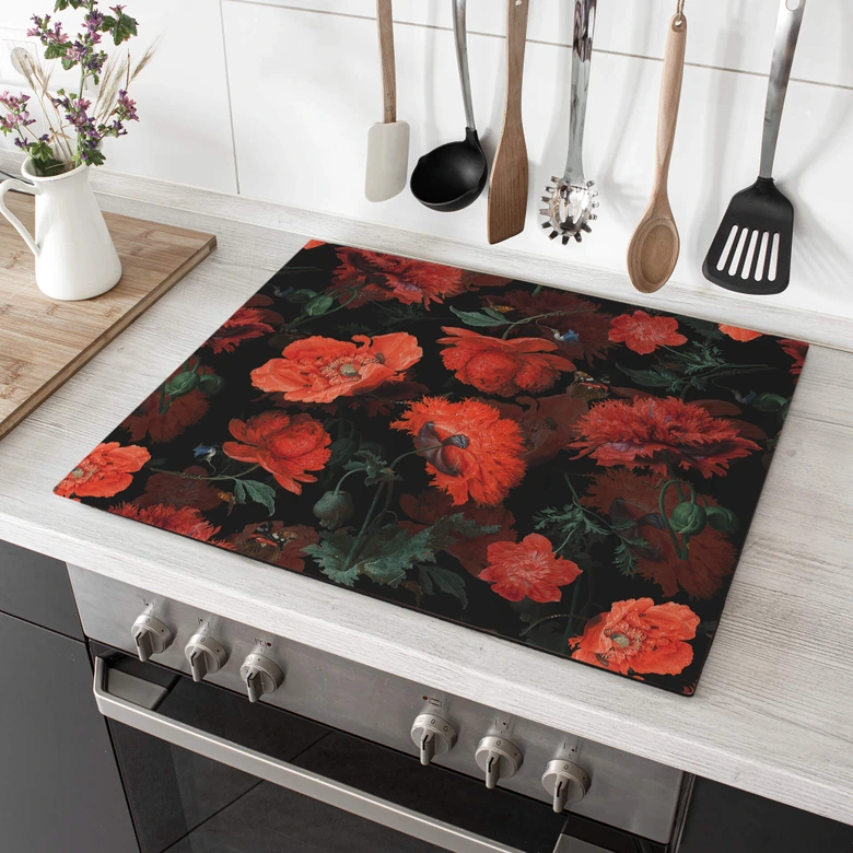 Herdabdeckplatte UN Designs - Rote Blüten 