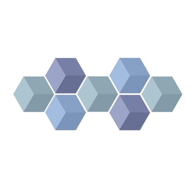 3D Hexagon Set van 7 Dibond - Blauw 