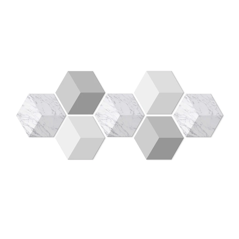 3D Hexagon - Alu-Dibond Set Helles Marmor (7er Set) 