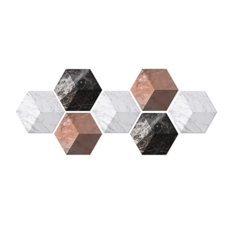3D Hexagon - Alu-Dibond Set Marmorvariationen (7er Set) 