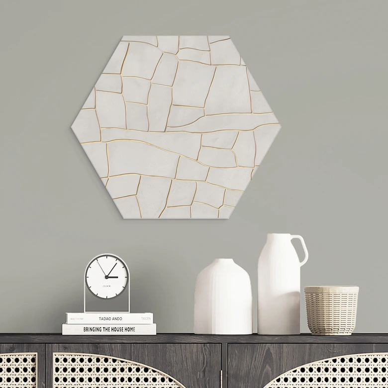 Tableaux hexagonaux abstraits en beige - Alma - Alu-Dibond 