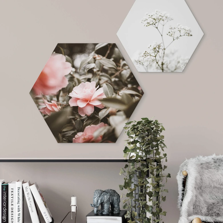 Hexagon Dibond Annie - Pink Roses 