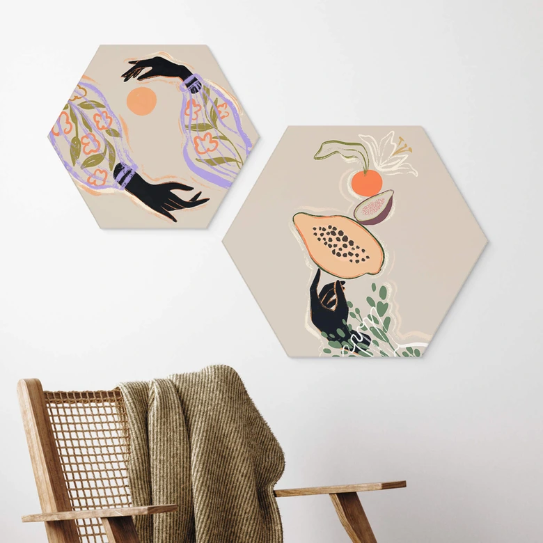Hexagon Wandbild Arty Guava - Umarme die Sonne - Alu-Dibond 