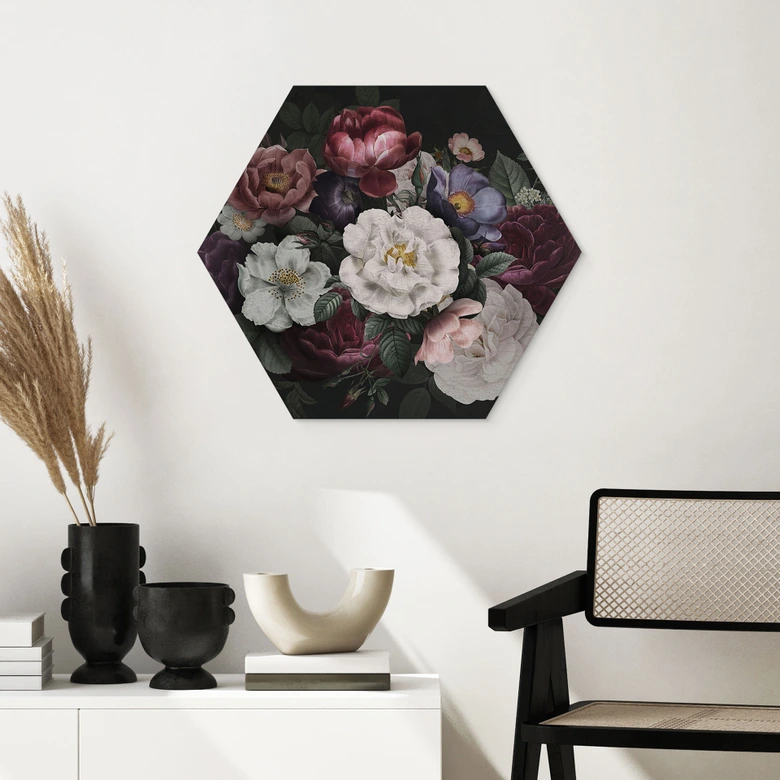 Hexagon Wandbild Elegantes Mandala in Sandgold - Bloomery Decor - Alu-Dibond 