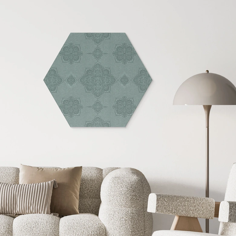 Hexagon Wandbild Mandala-Muster Marrakesch Grün - Bloomery Decor - Alu-Dibond 