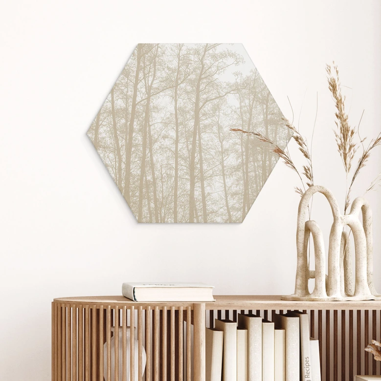 Hexagon Wandbild Stiller Winterwald - Böhmer - Alu-Dibond 