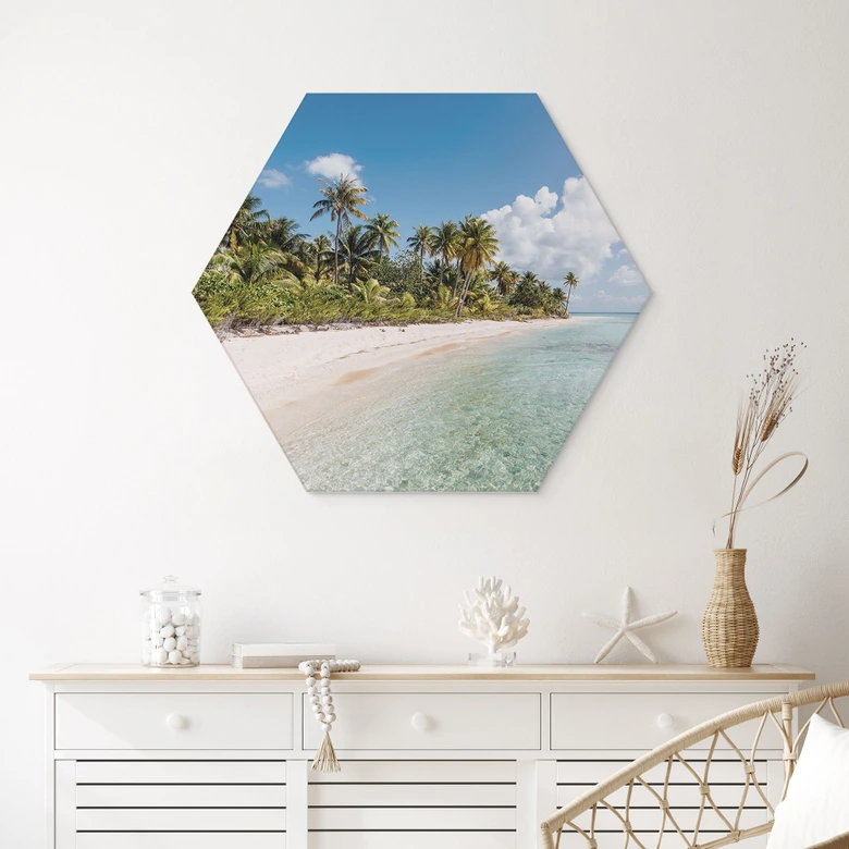 Hexagon Wandbild Palmenstrand in der Südsee - Colombo - Alu-Dibond 