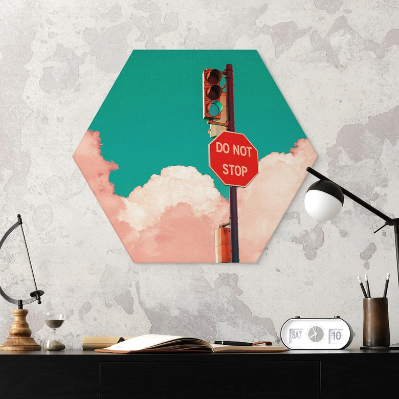 Hexagon Dibond Do Not Stop - Bord voor turquoise blauwe lucht - CosmoZach 