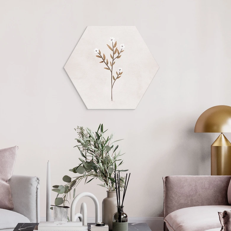 Hexagon Wandbild Blumen Illustration - Vergissmeinnicht - Goed Blauw - Alu-Dibond 