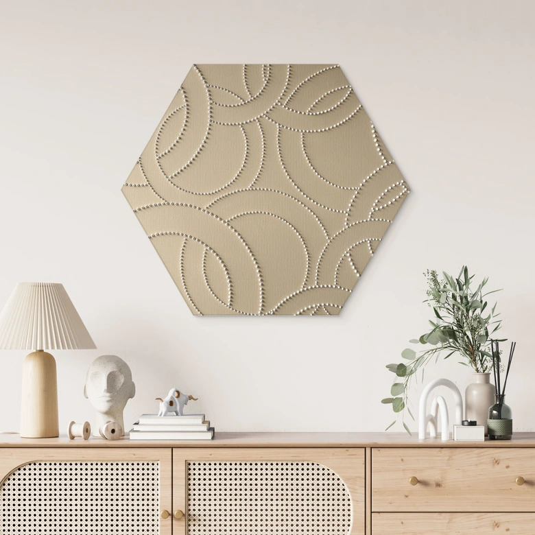 Hexagon Wandbild Abstrakte Ringe beige - Grande - Alu-Dibond 