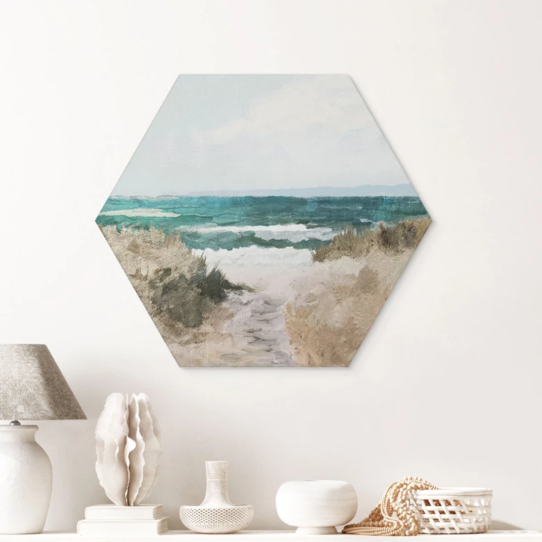 Hexagon Wandbild Dünenweg zum Strand - Hobday - Alu-Dibond 