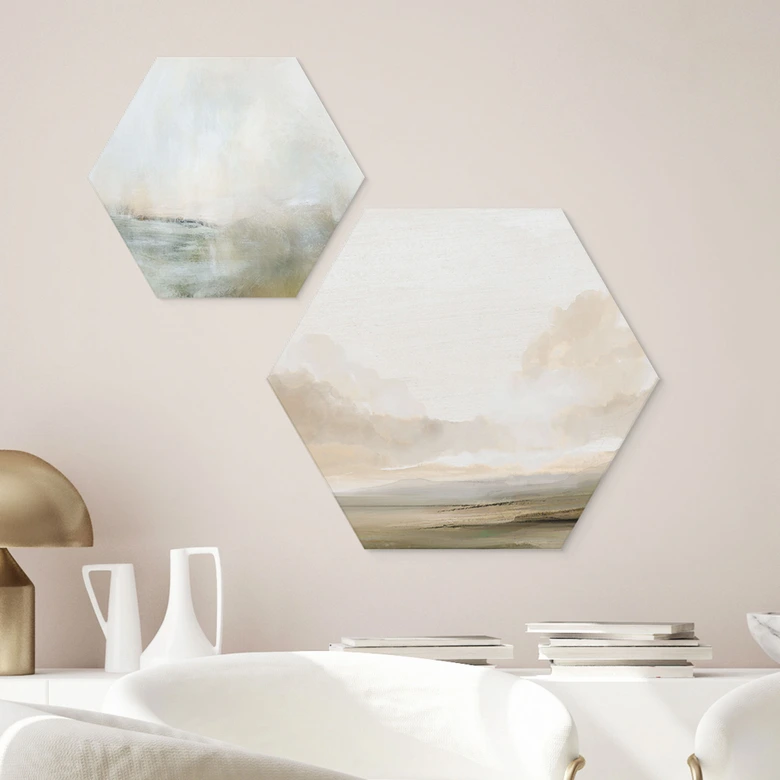 Hexagon Wandbild Wolken am Himmel - Hobday - Alu-Dibond 