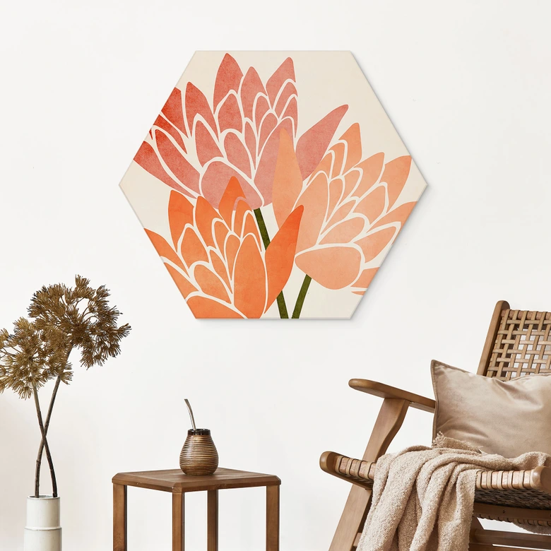 Hexagon Dibond Kleurrijke lotusbloemen - Kubistika 