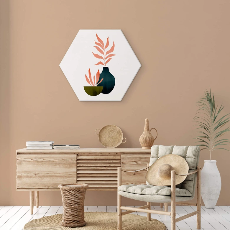 Wandbild Kubistika - Herbstliche Pflanzen - Hexagon Alu-Dibond 
