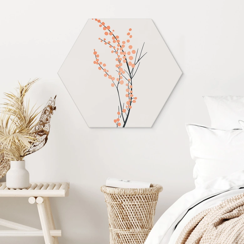 Hexagon Dibond Ferskenfarvede kirsebærblomster - Kubistika 