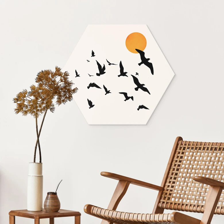 Hexagon Dibond Trekvogels op weg naar het zuiden - Kubistika 
