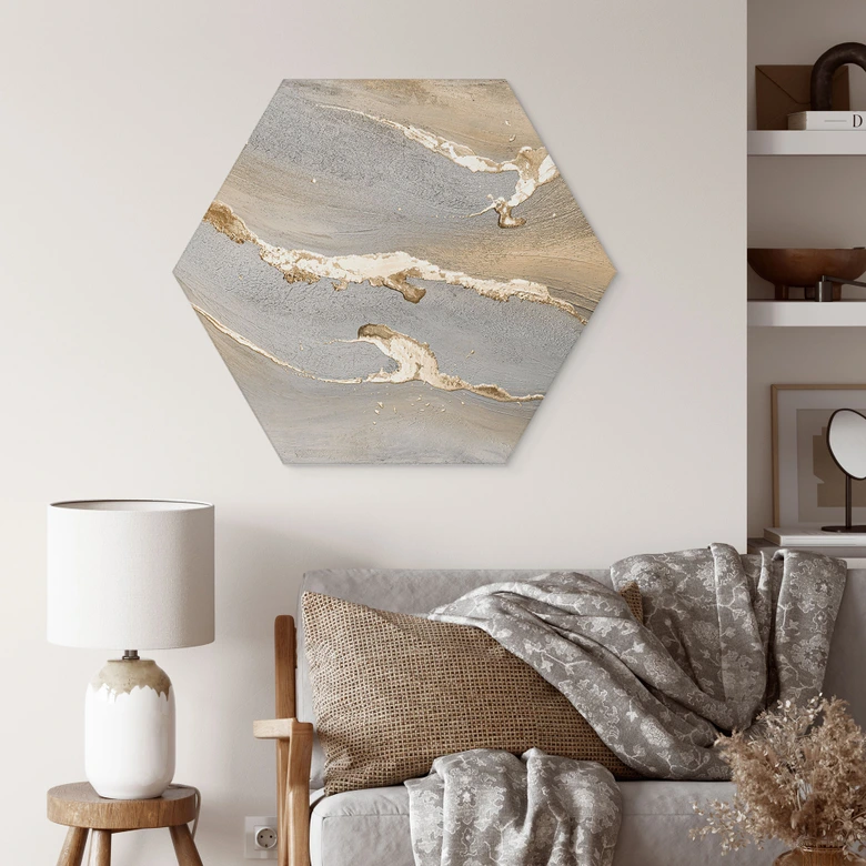 Hexagon Wandbild Goldener Sand - Purina-Purite - Alu-Dibond 