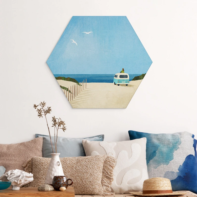 Hexagon Wandbild Van Life - Urlaub am Meer - Rivers - Alu-Dibond 