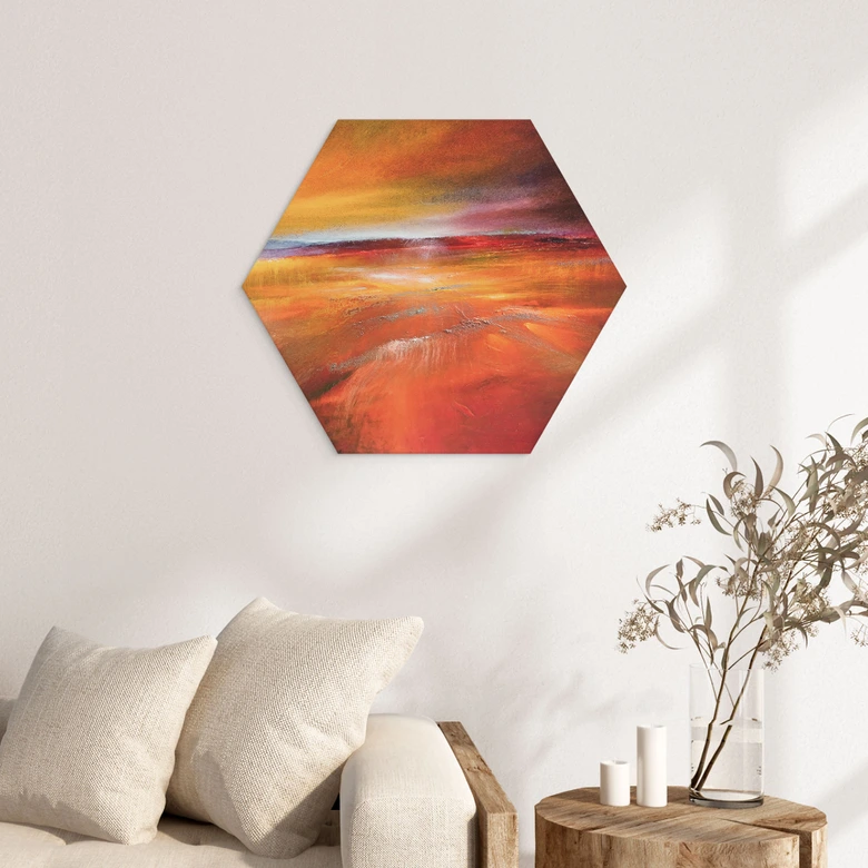 Hexagon Wandbild Herbstlandschaft im Abendlicht - Schmucker - Alu-Dibond 