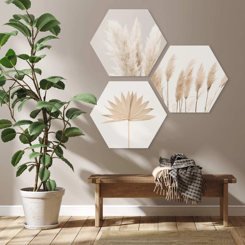 Hexagon - Alu-Dibond Sisi & Seb - Goldenes Fächerblatt 