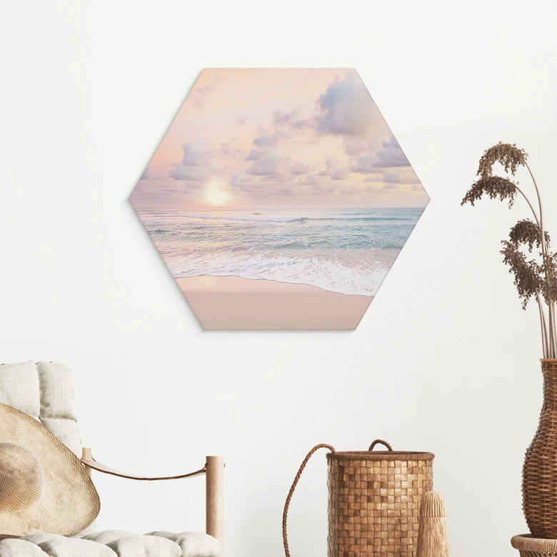 Tableaux Hexagonaux Coucher de soleil sur la plage et la mer - Sisi & Seb - Alu-Dibond 